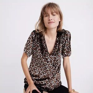 Madewell | Medium Velvet Tulip-Sleeve Ruffle Top with Flowers